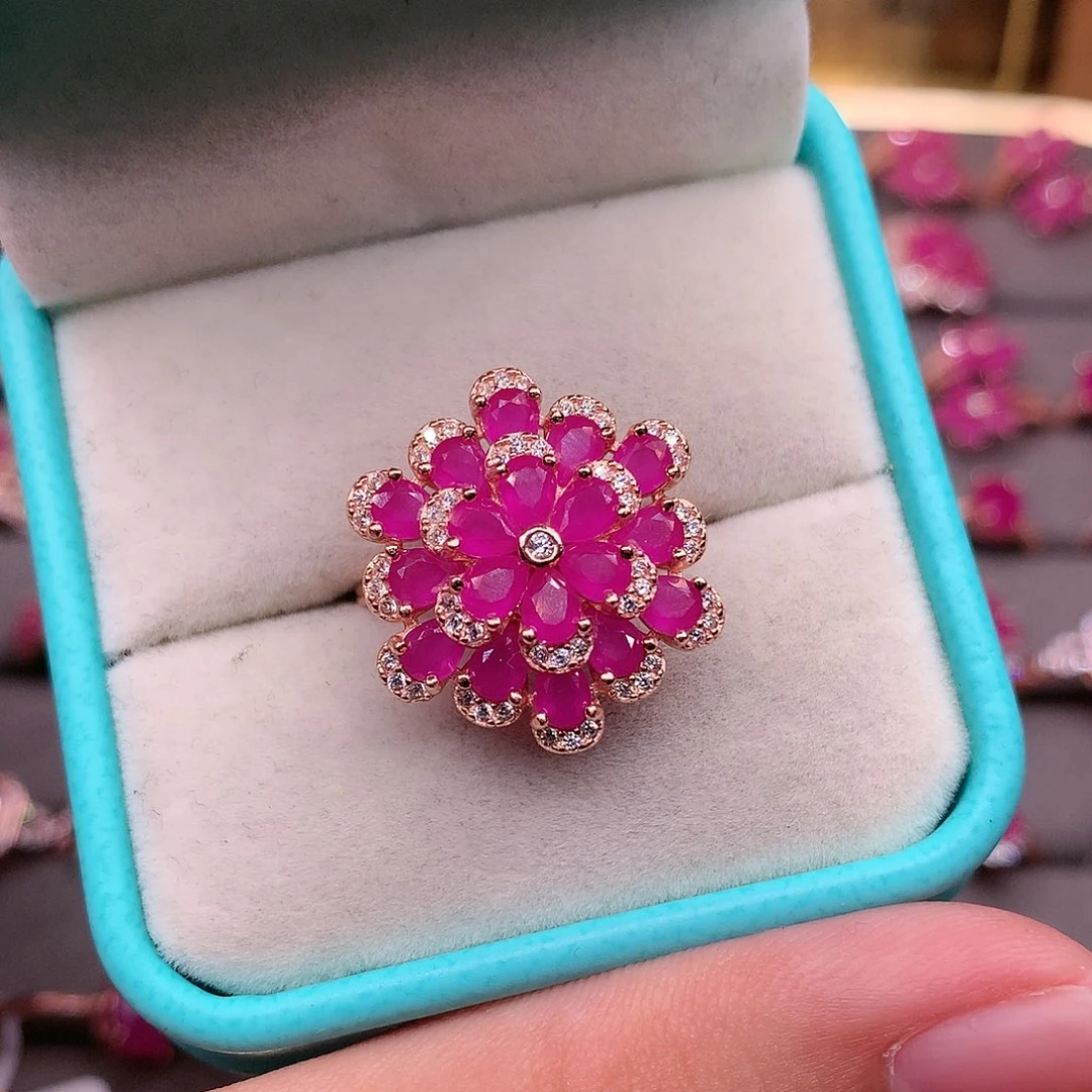 红宝石戒指银S925镶嵌