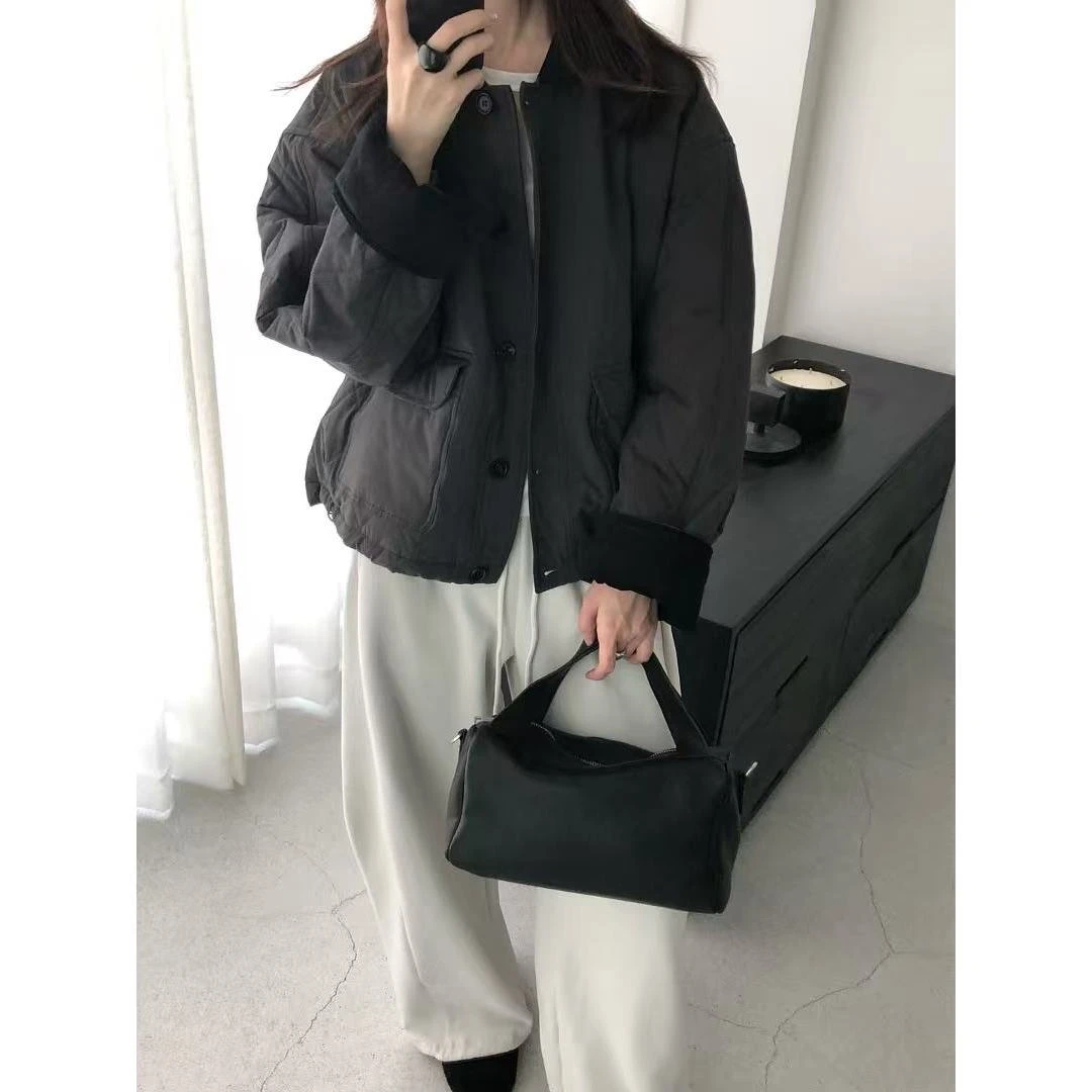 J-A8668＃撞色翻领加厚棉服外套通勤简约保暖棉服袄潮（福利）