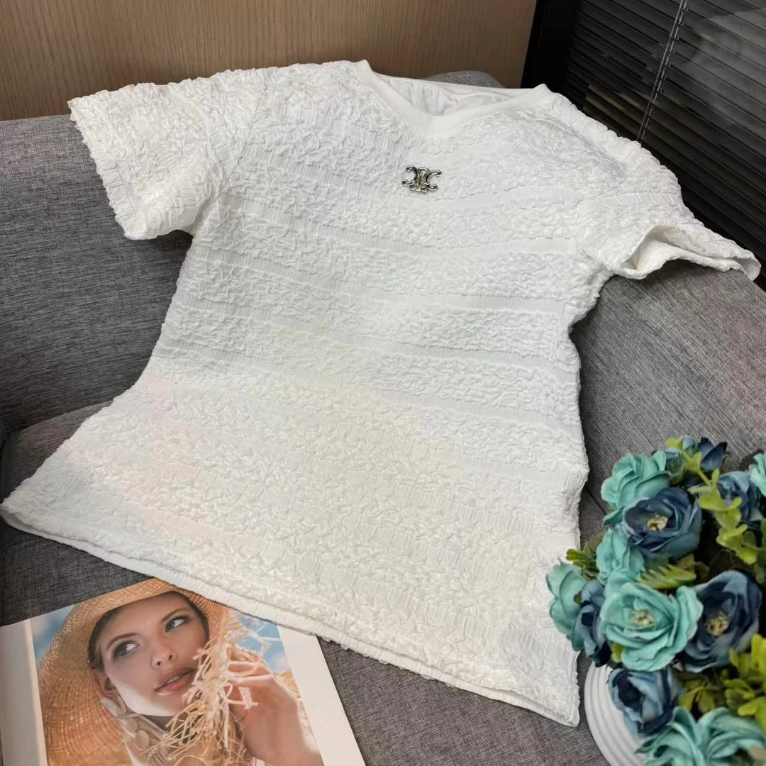 新款百搭轻奢短袖上衣女JZ1012