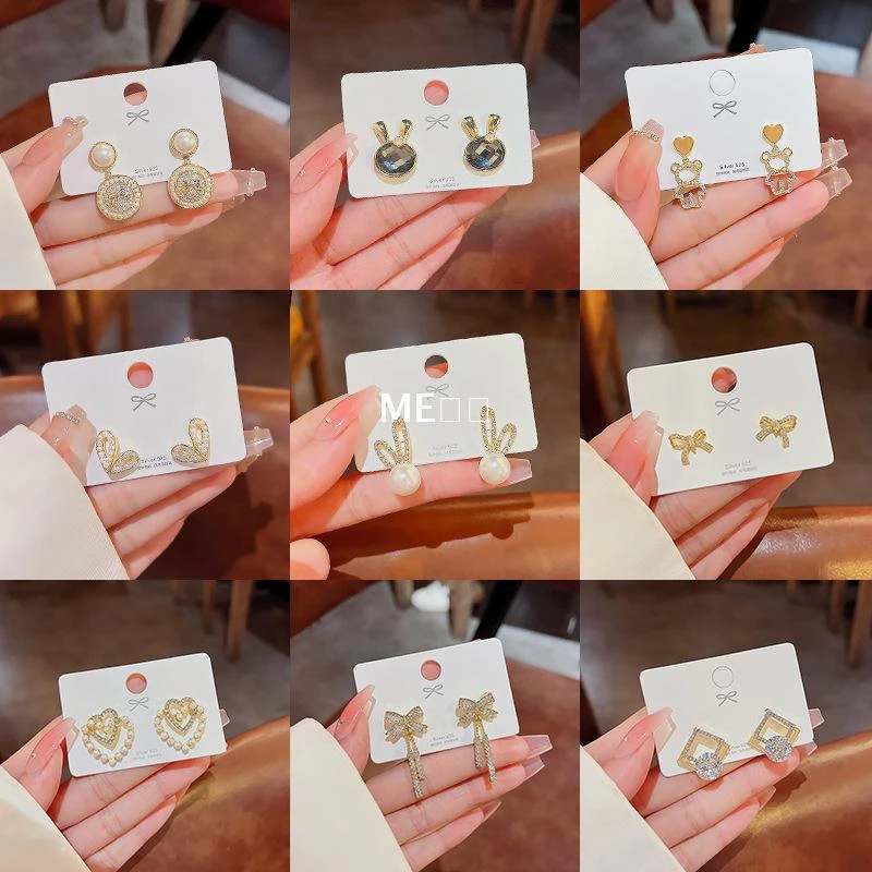 足银玻璃耳饰S925银针小香风耳钉女轻奢高级感ins风气质网红耳环