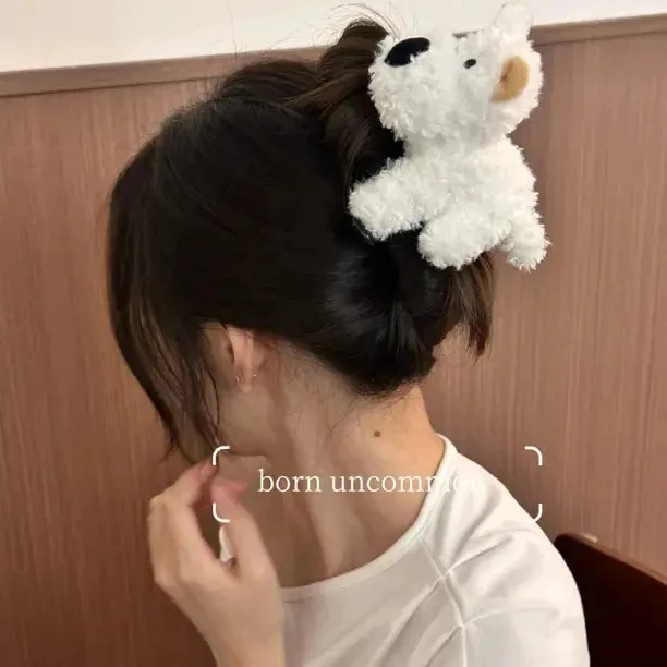 幂同款白色小狗发夹可爱毛绒西高地狗狗侧边夹顶夹发卡头饰时尚