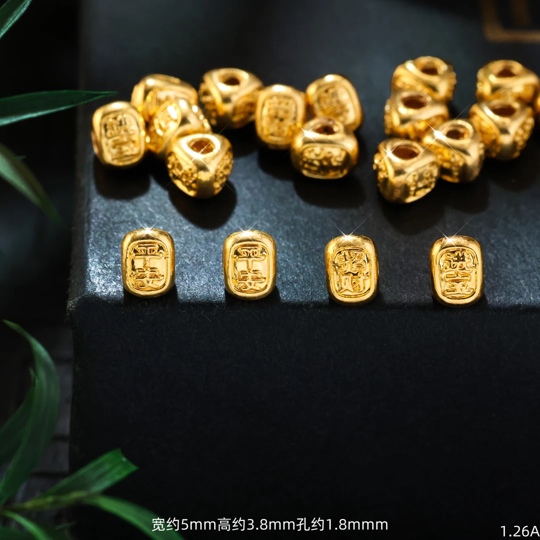 【金豆工厂】18K金宽版招财三角碎碎金隔珠大孔手串项链配饰（厚5D金