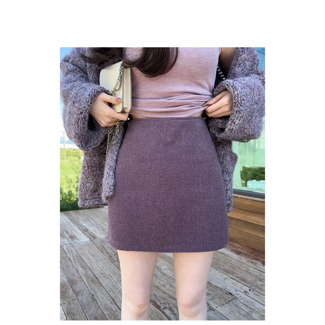 慵懒风高腰短裙秋季新款半秋季A字修身流光风短裙