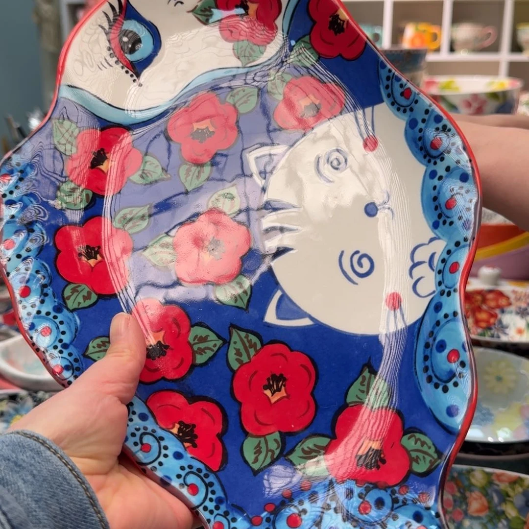 瓷片岁***?14英寸外贸猫鱼盘1只