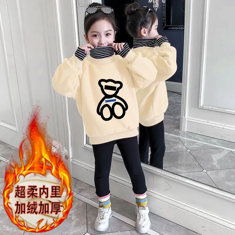 加绒加厚儿童半高领保暖上衣韩版网红女童卫衣秋冬款2025新款潮流
