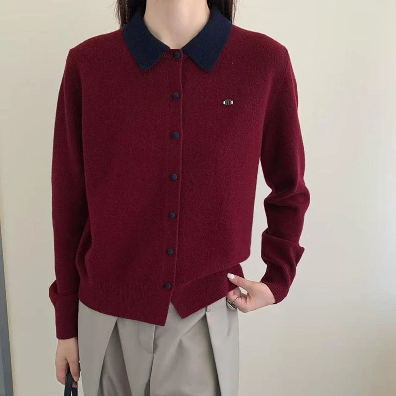 【香嘉怡新品】XJYE3662女士上衣翻领开衫绵羊毛秋冬针织衫百搭