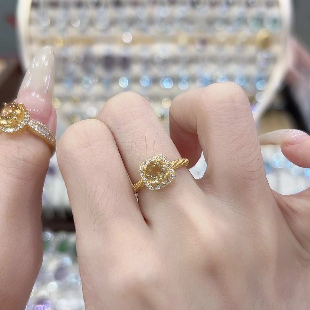 1***ᐝ黄晶戒指银S925镶嵌