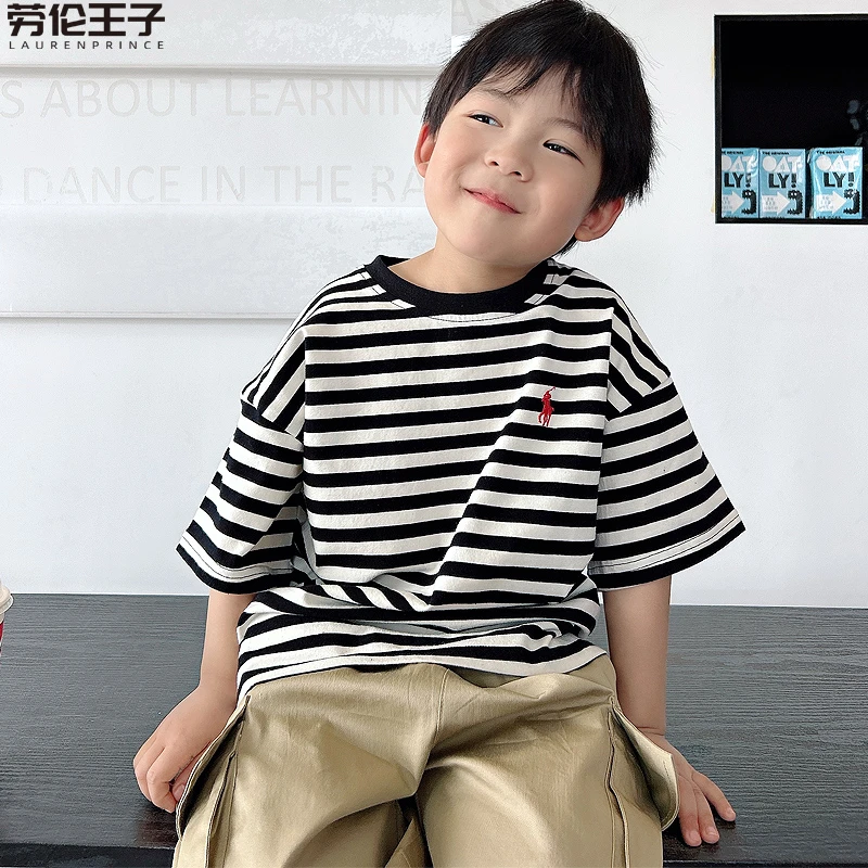 男宝夏季上衣t恤宝宝条纹短袖男童韩版百搭衫男孩韩版休闲半袖衣