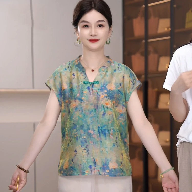 中老年气质妈妈装夏季套装花色时尚上衣裤子两件套洋气百搭宽松衫