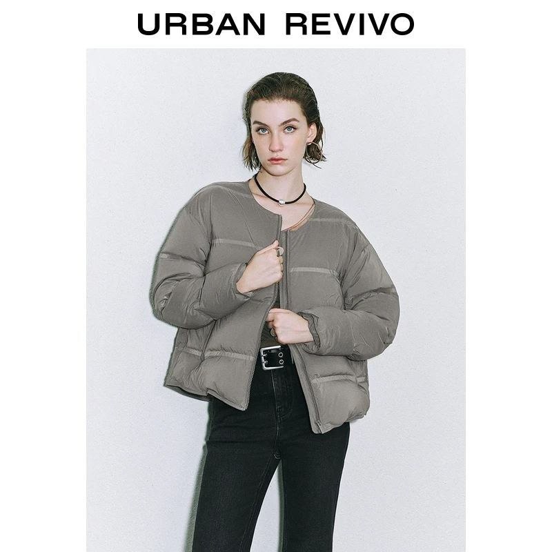 UR2025冬季新款女装潮流简约横条绗缝拉链羽绒服UYV150039+