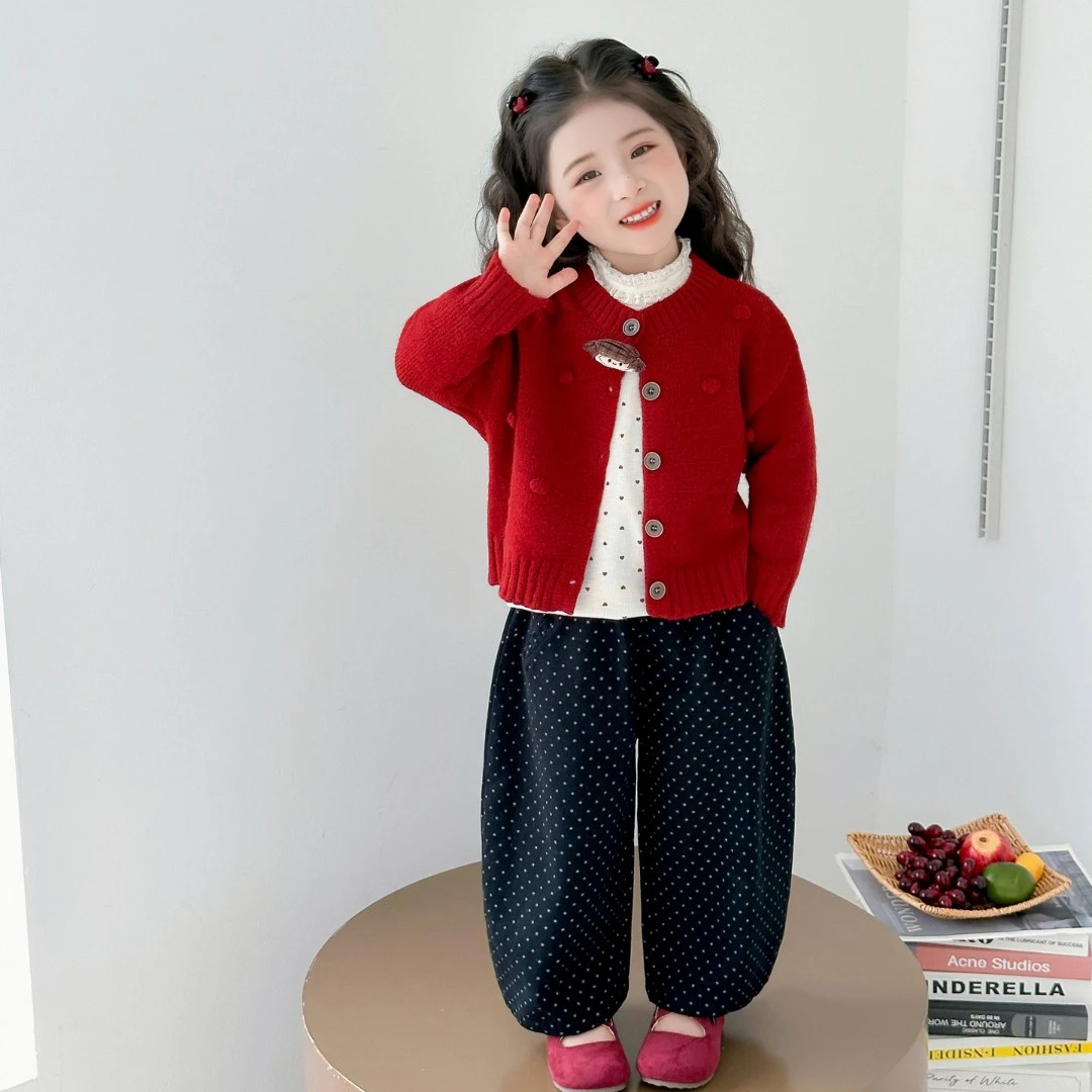 女童套装秋季2025新款女宝宝秋装儿童洋气穿搭韩系毛衣裤子三件套
