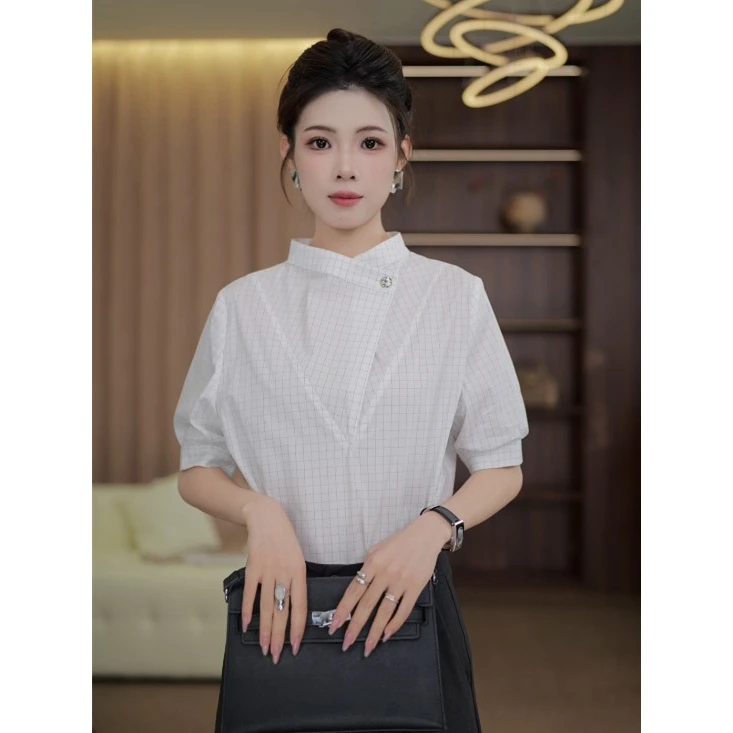 TITI定制【格纹复兴】轻奢气质格子短袖衬衫宽松显瘦上衣TL3903262