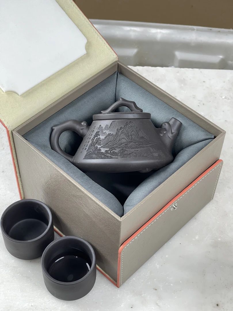 【闪购商品】长风破浪深井老紫泥石瓢壶（带两杯）