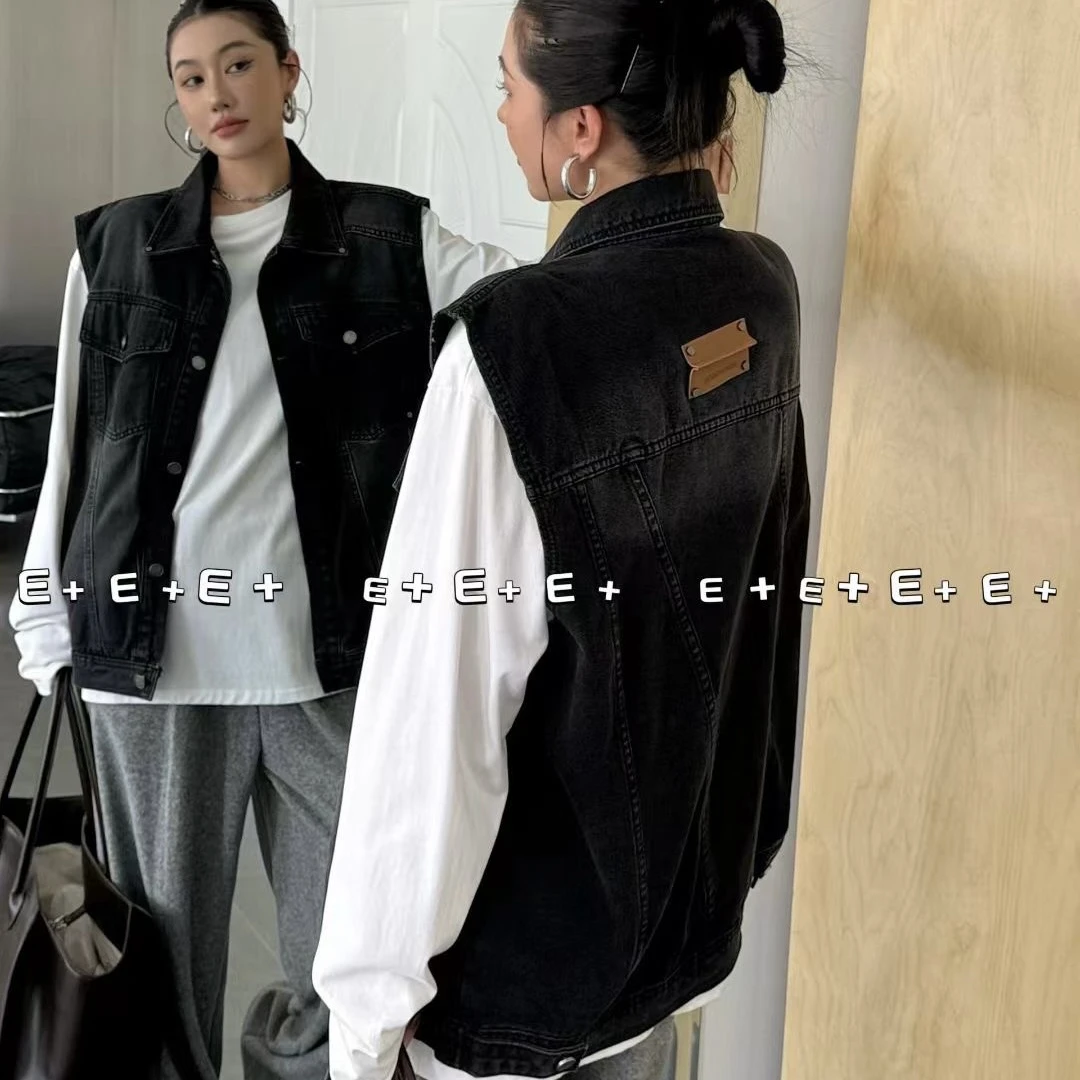 860早秋新款韩版宽松休闲百搭后贴标百搭牛仔马甲女
