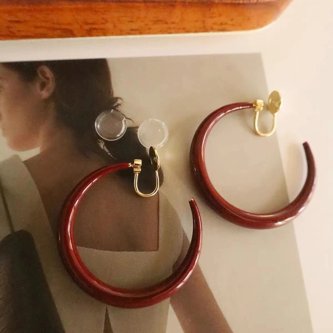 铜合金耳饰安可拉红色滴油蚊香耳夹秋冬高级感个性耳圈无耳洞