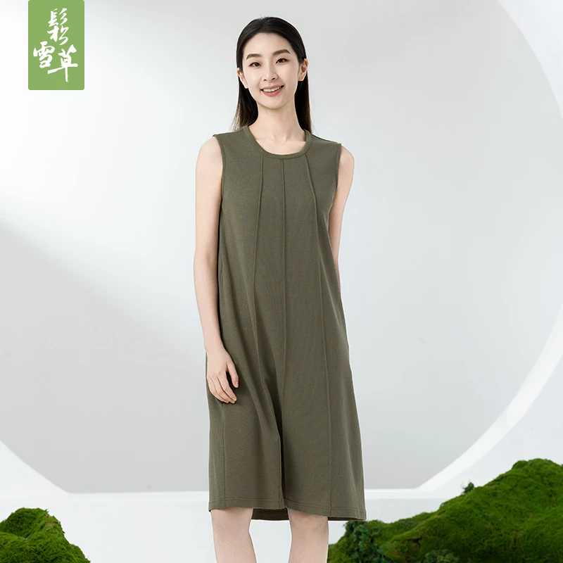 鬆雪草细纹针织无袖宽松女连衣裙2025春新款时尚连衣裙女5605068