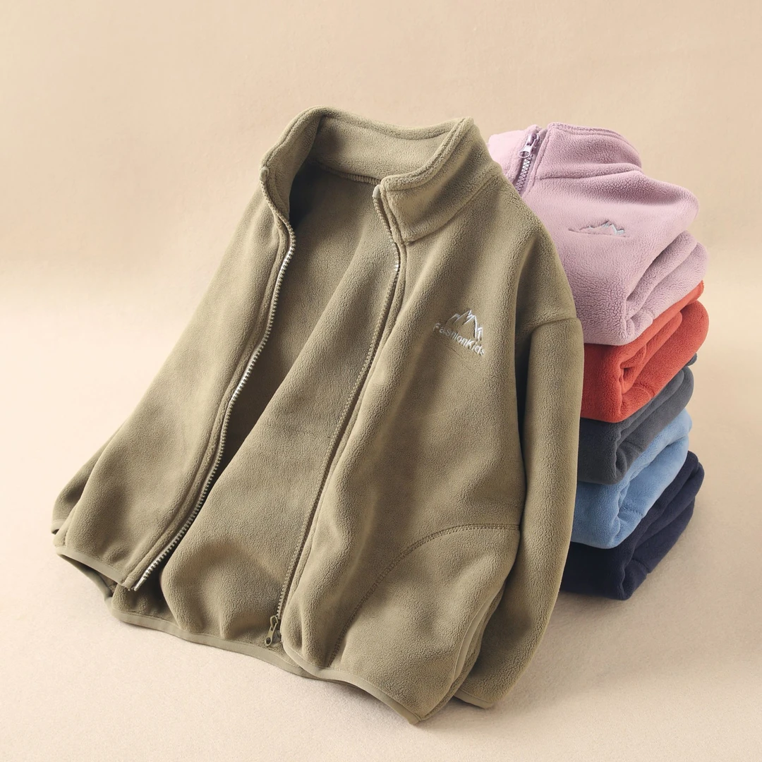 男童双面奥粒绒加厚外套女童春秋冬季儿童保暖卫衣中大童加绒上衣