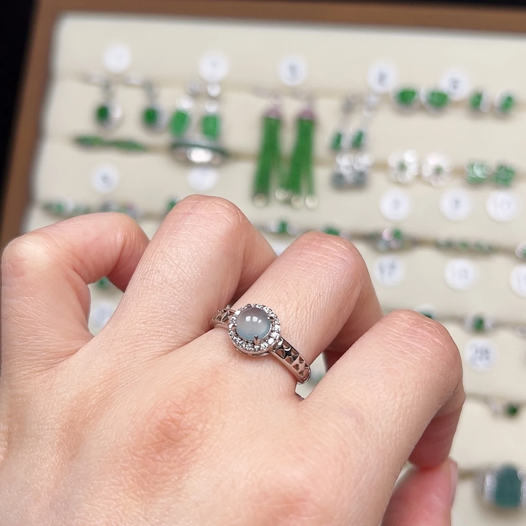 翡翠银S925镶嵌戒指天然