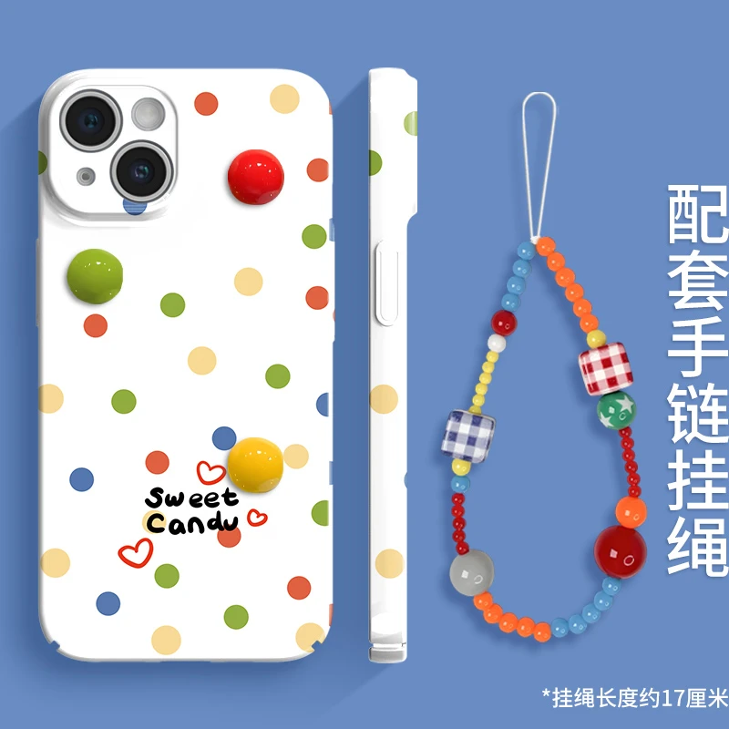 波点彩珠菲林软壳适用苹果华为oppo小米vivo挂绳公仔手机套壳时尚