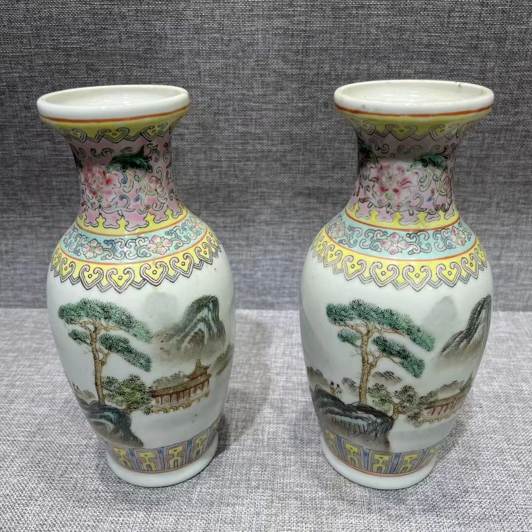 lot8830  567粉彩山水赏瓶一对/云南典藏
