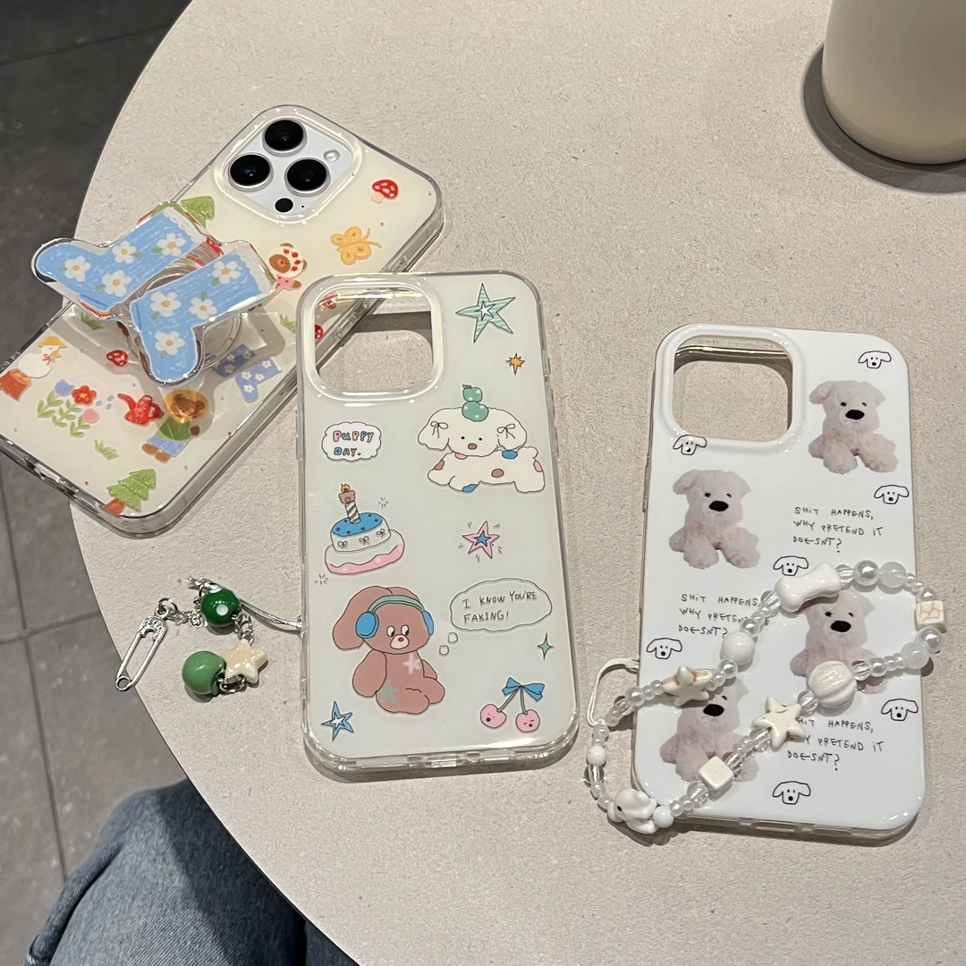 可爱小棕熊布偶-生日小狗-大袜子支架造型适用苹果iphone16手机壳