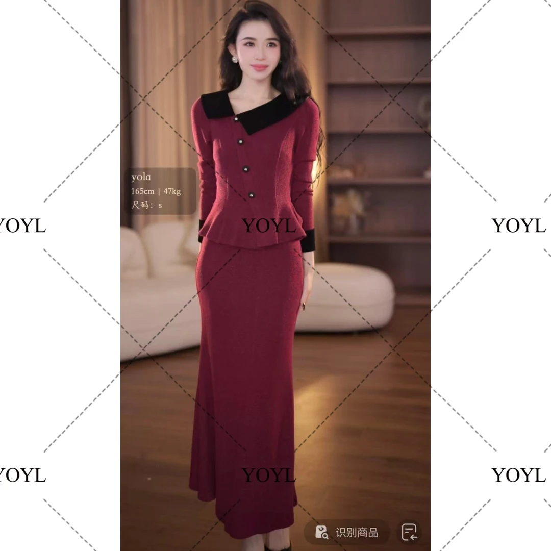 【yola】音乐家秋冬新款高级法式气质显瘦假两件鱼尾连衣裙-YL11969