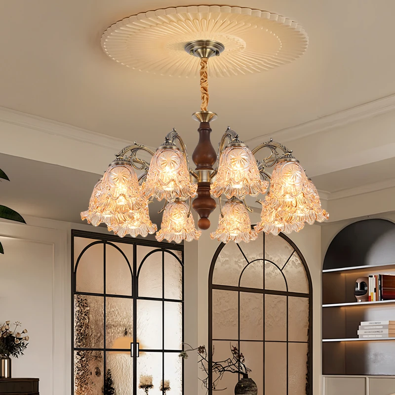 中古风美式吊灯客厅灯复古轻奢高端主卧室餐厅大气中古风中山灯具