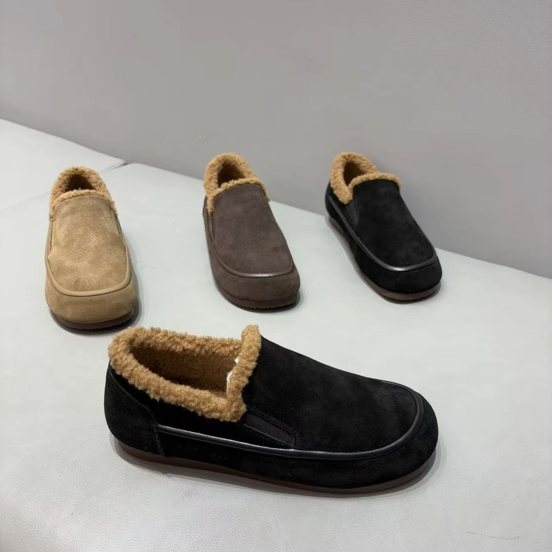 乐福鞋男鞋冬季低帮真皮舒适休闲鞋软底加绒保暖百搭一脚蹬豆豆鞋