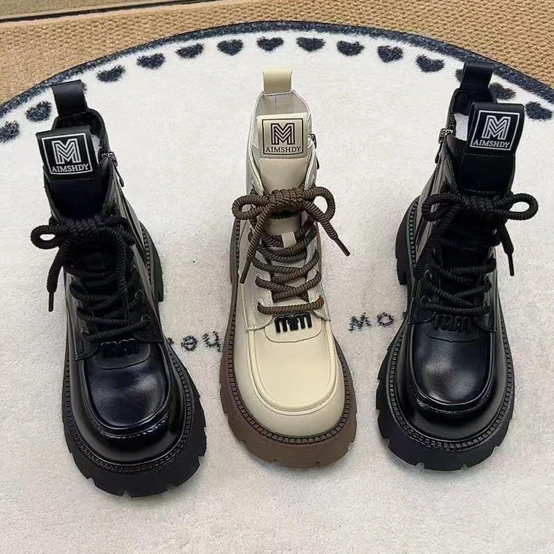 爆款马丁靴女款英伦风2025新款秋季厚底单靴子增高炸街短靴