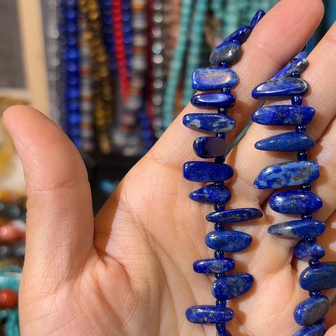 玛瑙/玉髓银S925镀金镶嵌珠宝半成品青金长牙一条