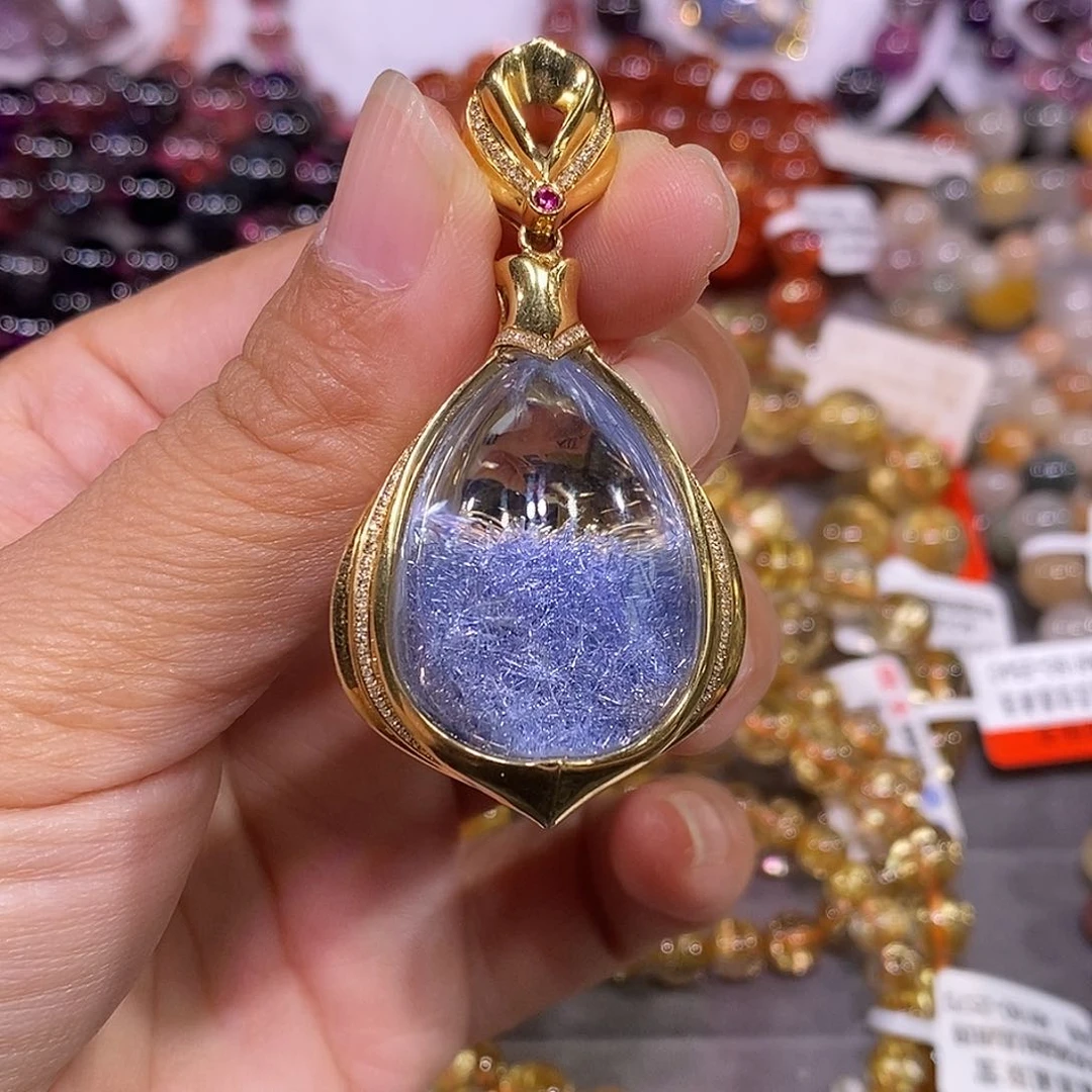 吊坠(赠链)18K金镶嵌水晶蓝线石吊坠