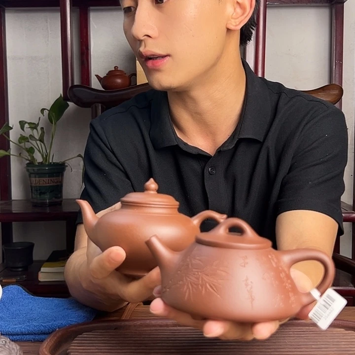 茶壶紫砂原矿紫泥笑婴壶刻绘子冶石瓢 套餐