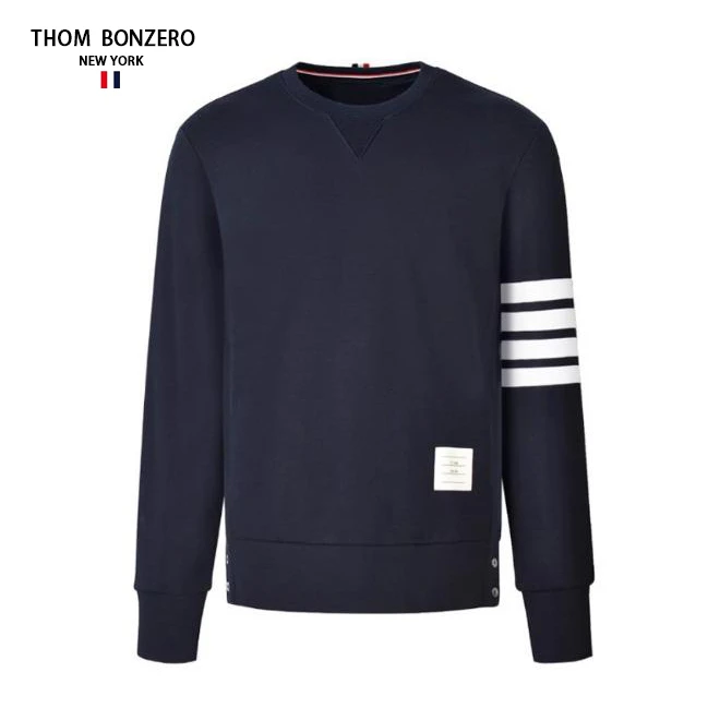 TB秋季新款纯棉圆领套头卫衣男休闲百搭经典四条杠色织毛圈上衣潮