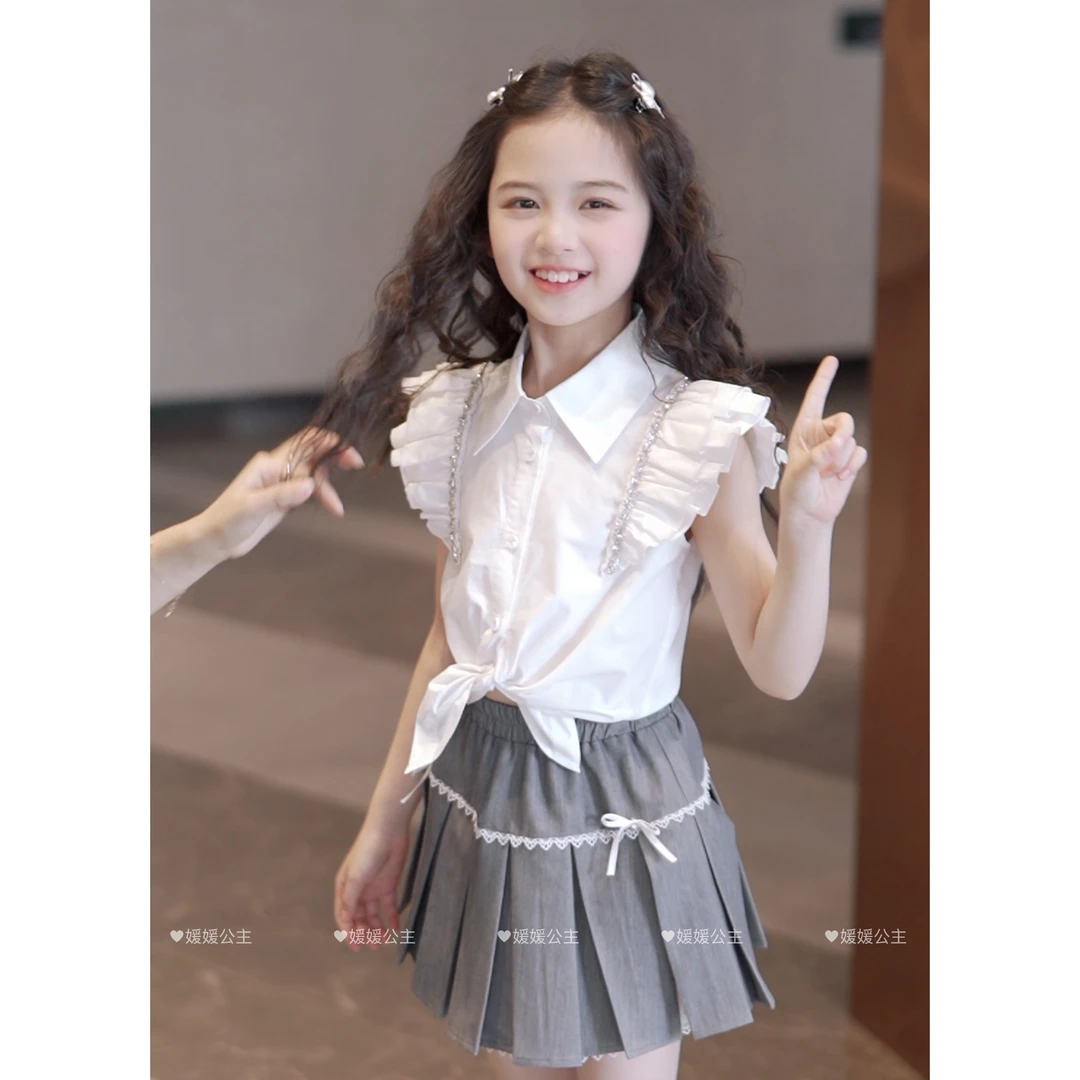 媛媛公主【重工款】媛2025夏新女童中大童亮钻衬衫14253R152