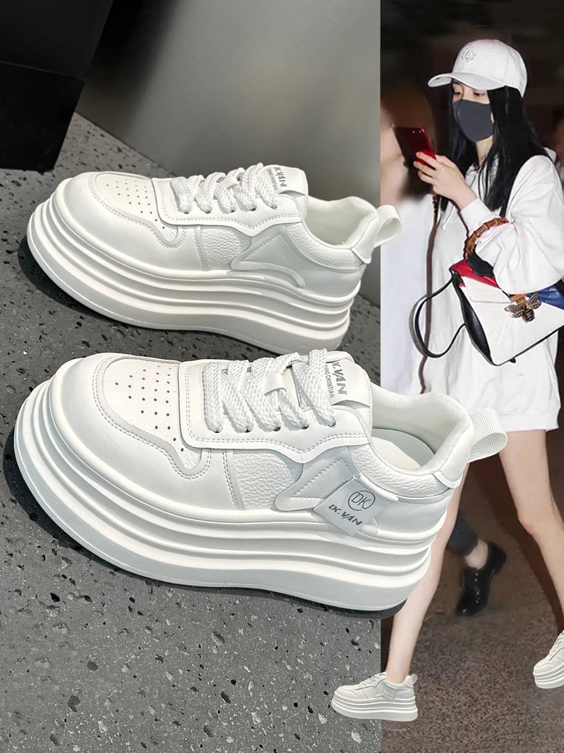 真皮小白鞋女2025春秋新款韩版百搭厚底增高单鞋轻便运动休闲板鞋
