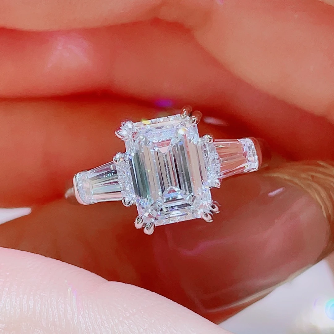 实验室培育钻石铂Pt950镶嵌2ct 祖切三石戒指 12号