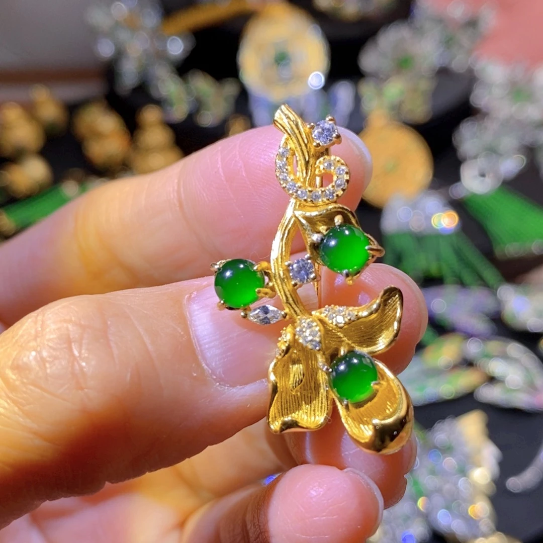 吊坠(不含链)银S925镶嵌翡翠