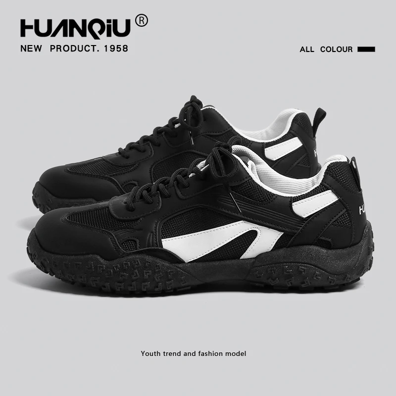 环球黑色户外登山鞋男款2025新款秋季休闲厚底德训鞋运动鞋子男鞋