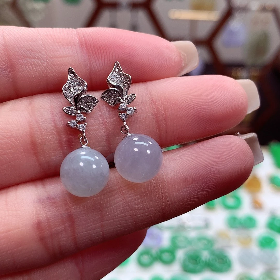 翡翠耳饰18K金镶嵌天然翡翠