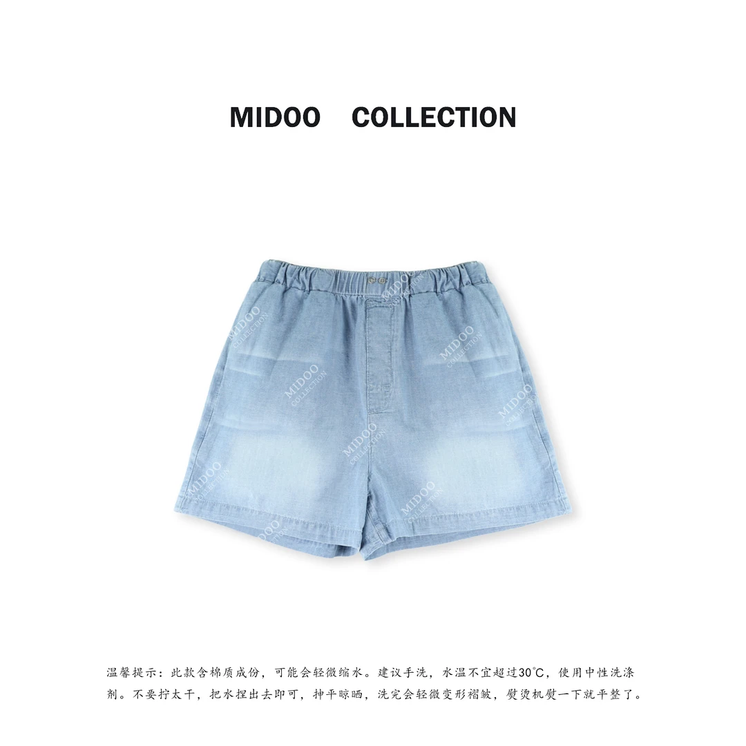 MIDOO ‘轻云休闲’两粒扣薄软阔腿松紧腰牛仔短裤