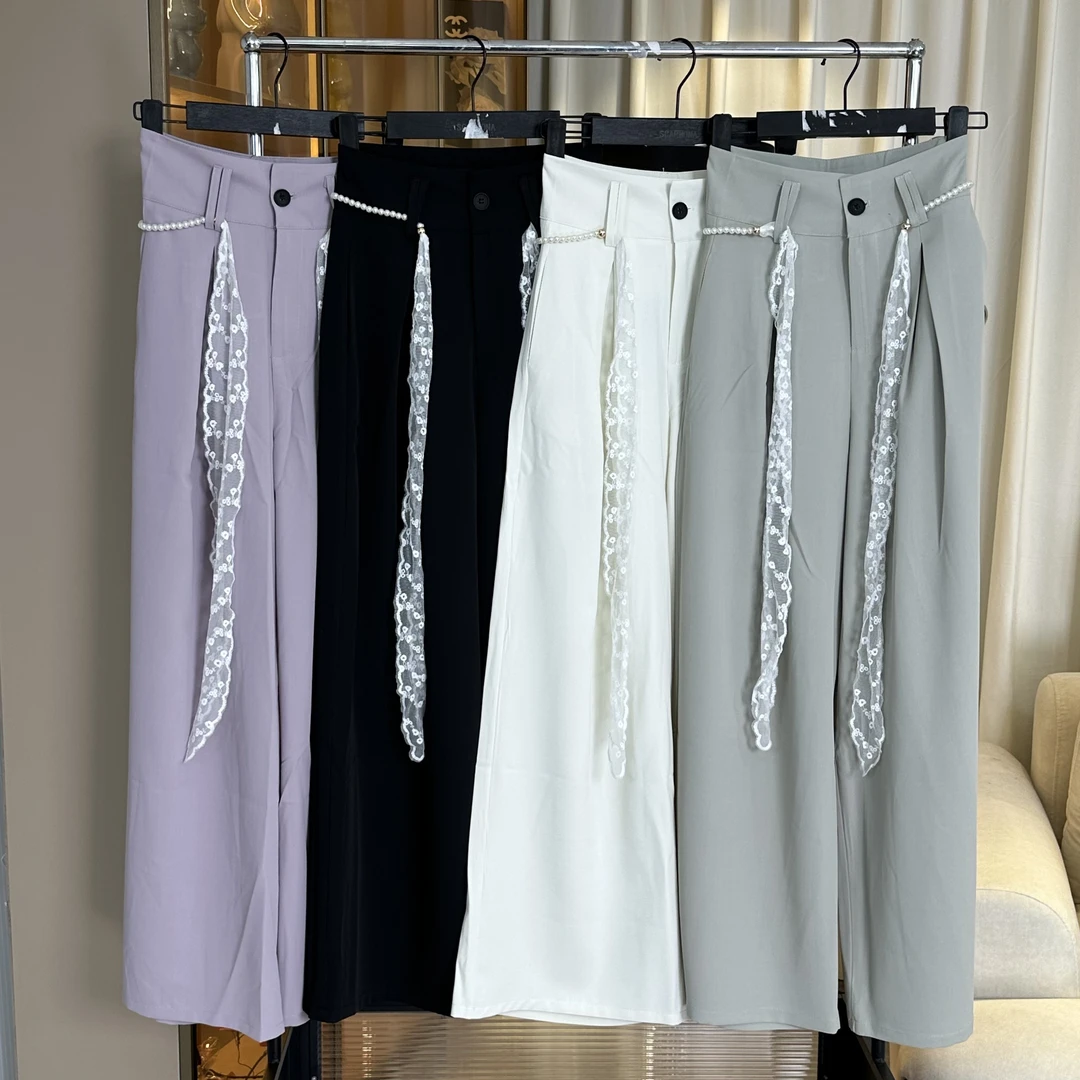 【RRSIFU蓉蓉专属】XS2103蕾丝珍珠腰带西装休闲裤高腰垂感阔腿裤