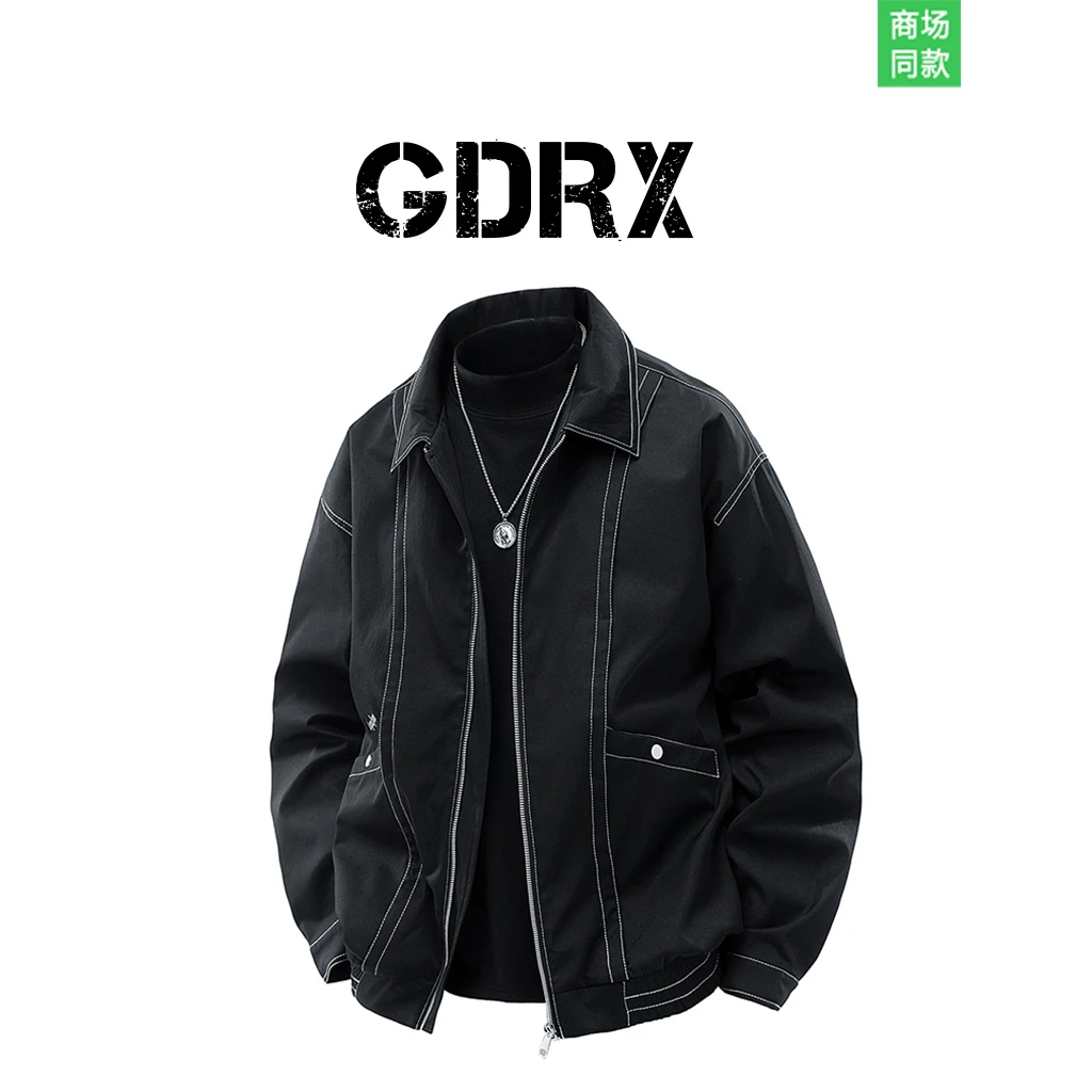 GDRX翻领男士夹克2025春季新款百搭宽松时尚休闲上衣潮流男装外套