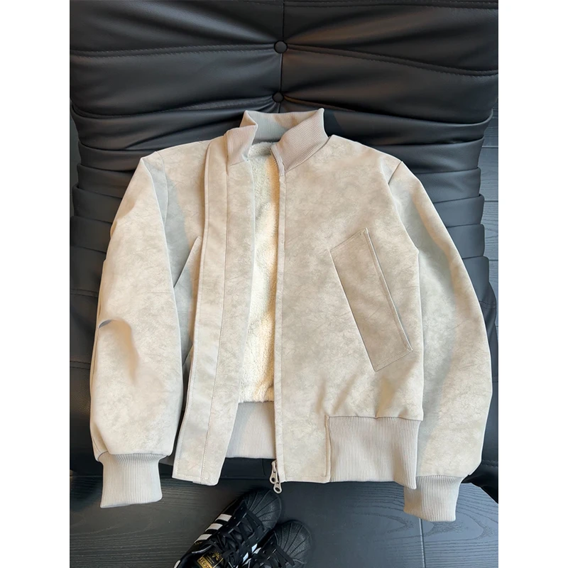 美式短款立领飞行夹克男款秋冬季加绒保暖防风防水皮衣外套棒球服