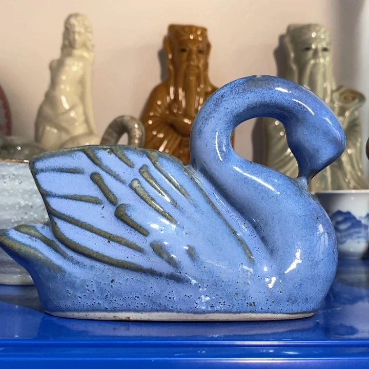 瓷片陶瓷品窑变天鹅摆件