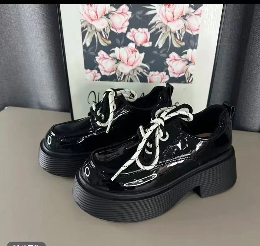 乐福鞋女2025春秋新款百搭英伦风厚底双鞋带系带乐福 8128