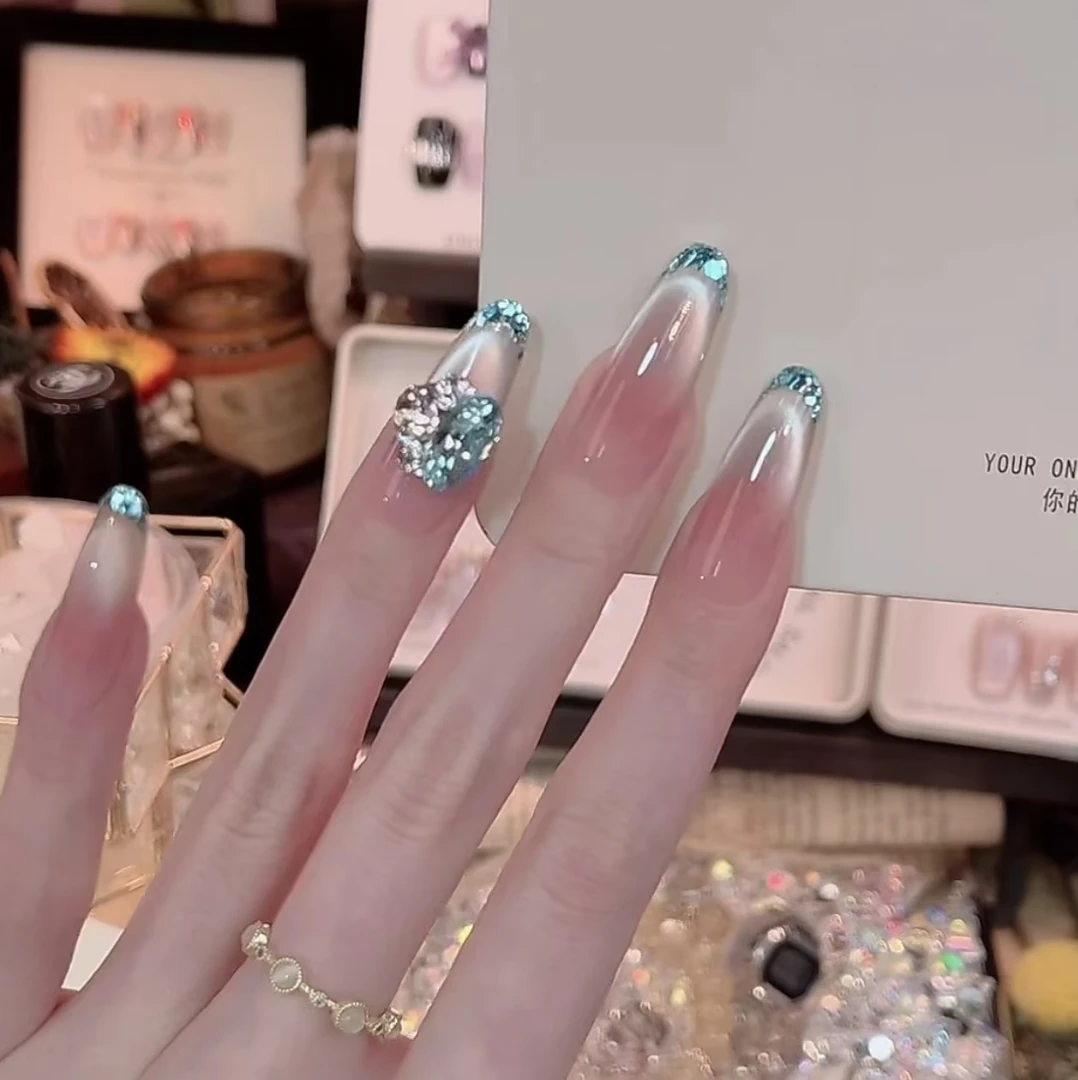 蓝色多巴胺- painted clear bow纯手工穿戴甲10片装