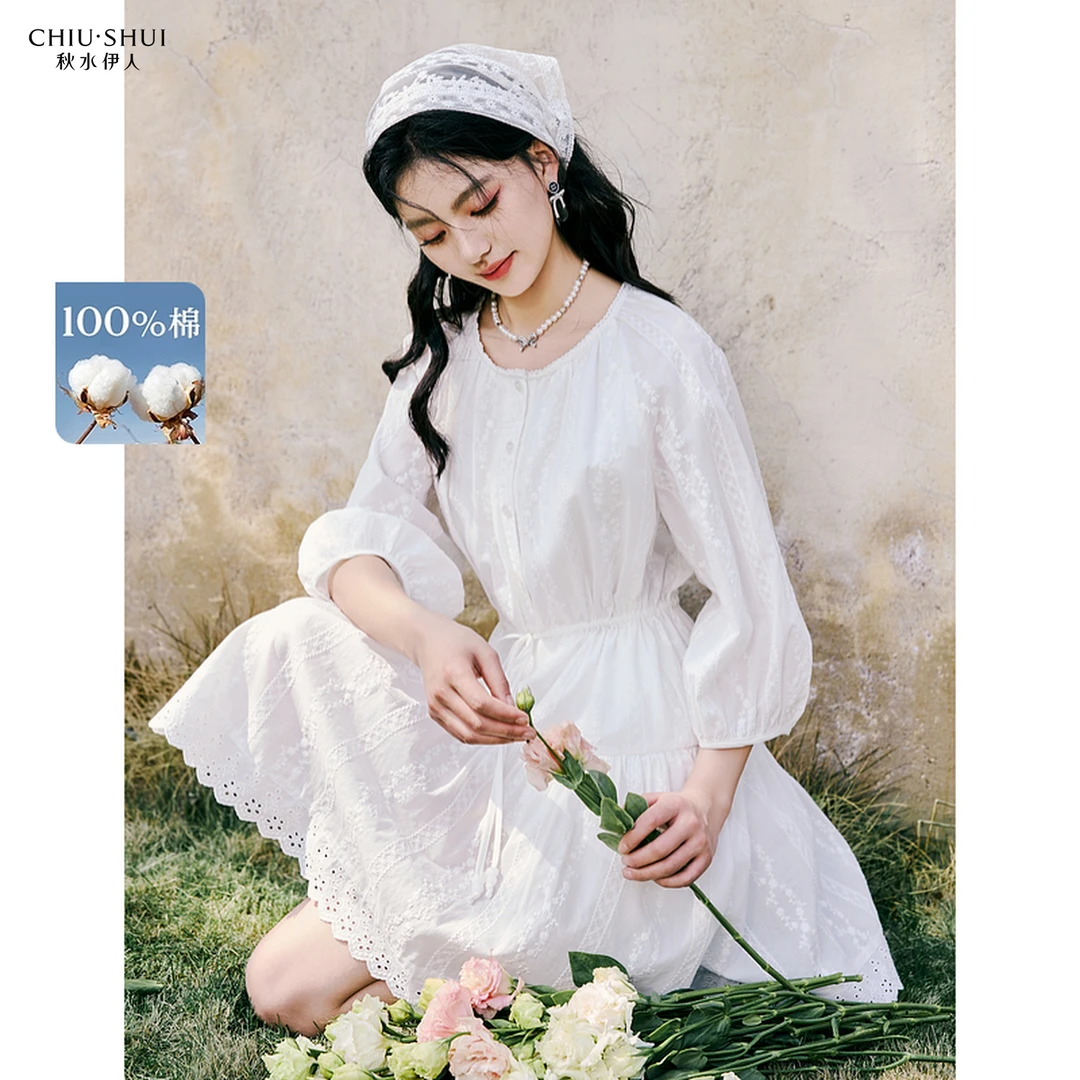 【赵老板】秋水伊人简约裙子春季圆领收腰连衣裙625132M020551