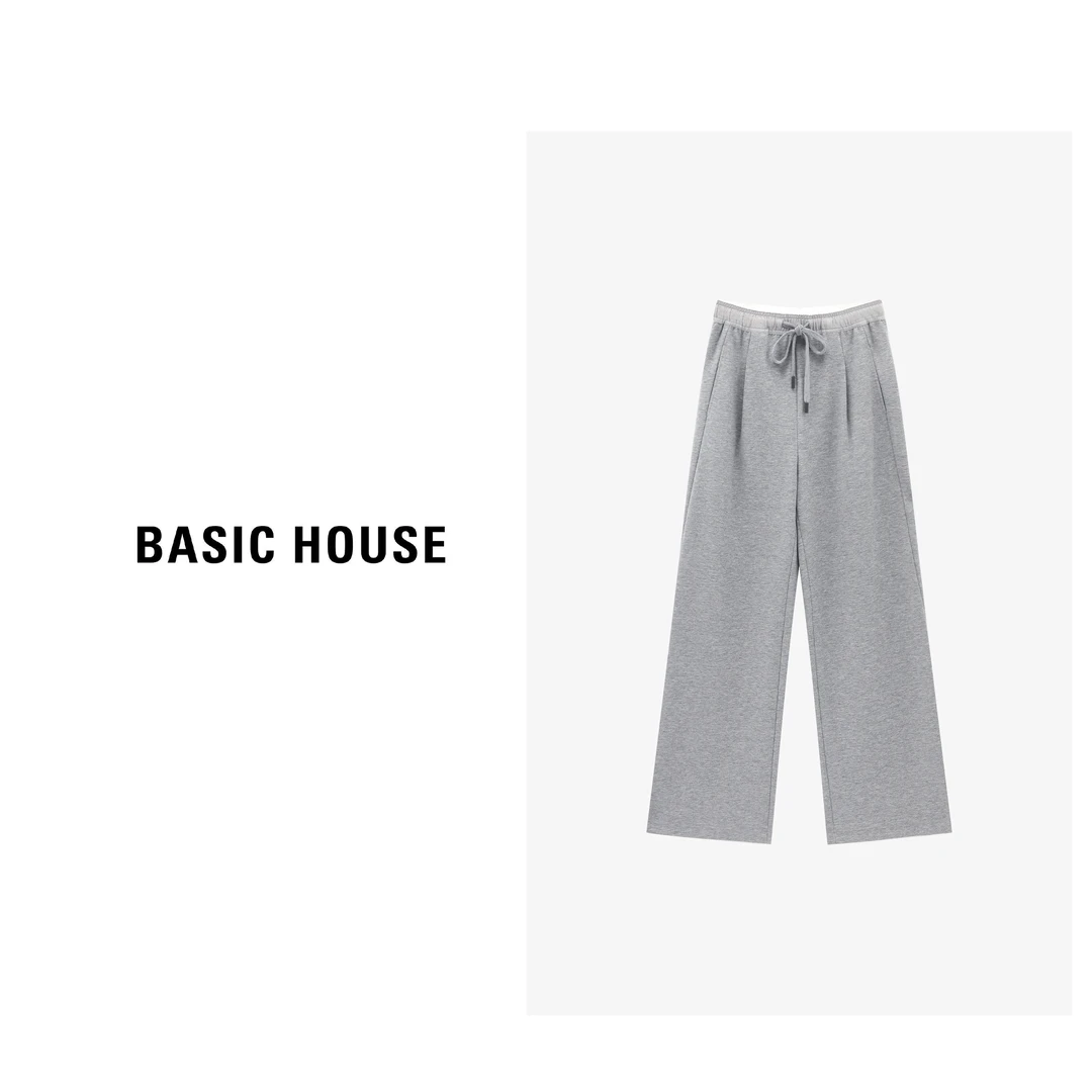 Basic House/百家好春季新款抽绳直筒休闲针织长裤-B0625H5J662