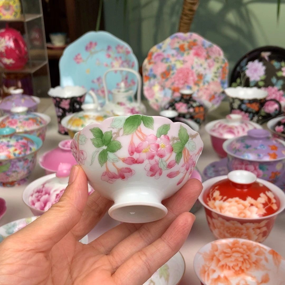 陶花口海棠花内绘主人杯