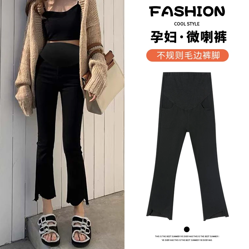 孕妇喇叭裤子外穿新款2025春秋季弹力小个子九分裤微喇裤百搭显瘦